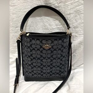 COACH Mollie Bucket Bag Signature Chambray Denim CH229 Navy Leather